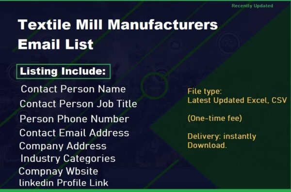 Textile Mill Manufacturers Email List